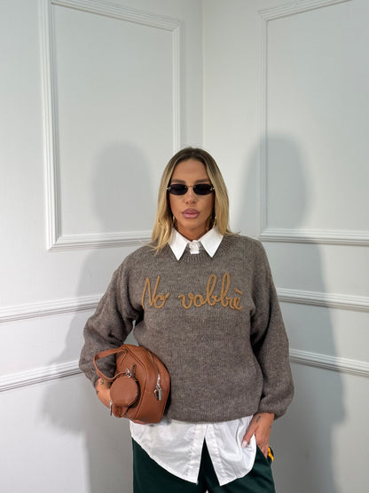 Pullover lana cotta No Vabbè taupe a2702
