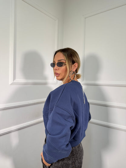 Felpa crop in pile Quaterback blu a65100