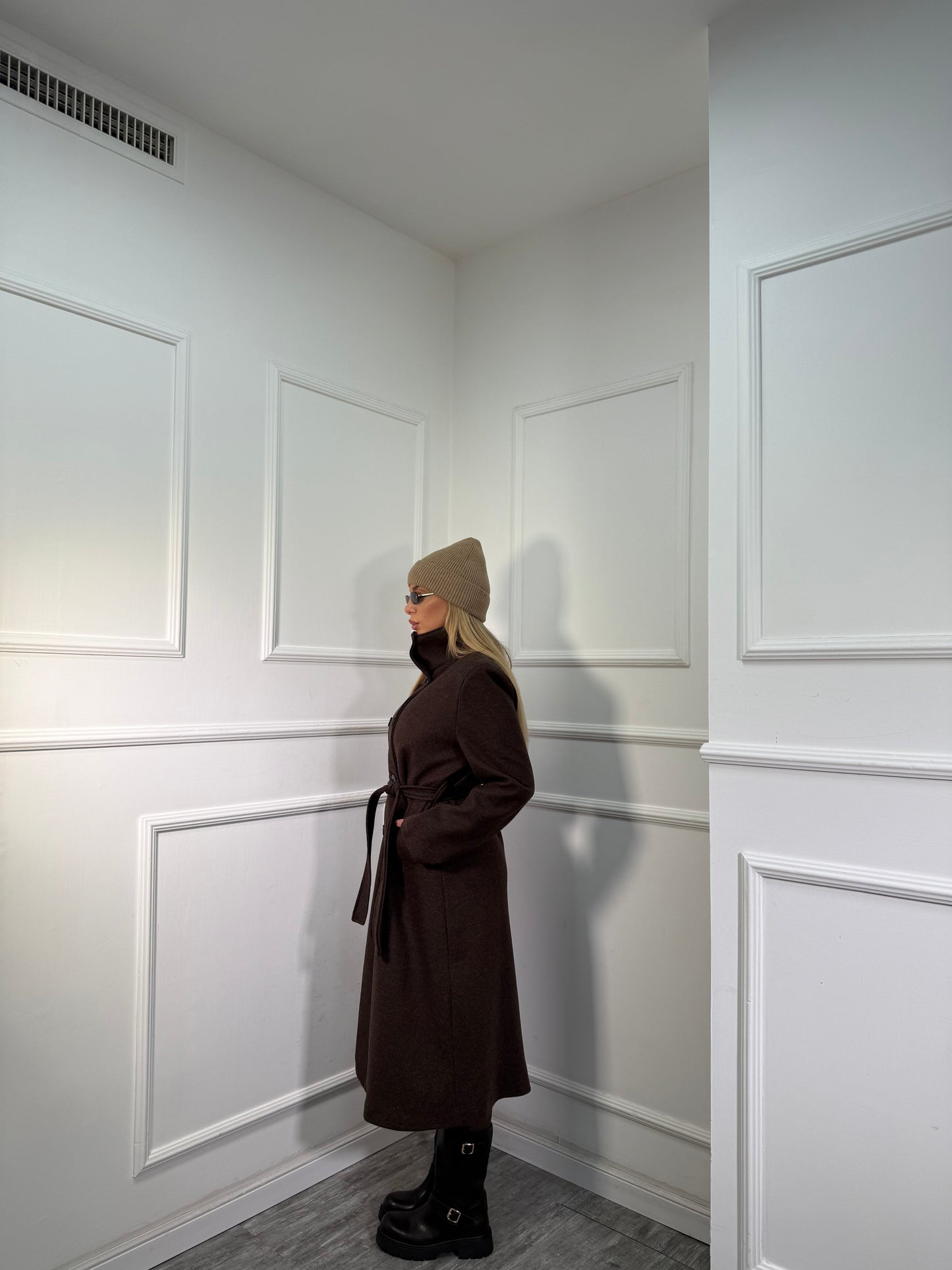 Maxi cappotto collo alto Boston cacao 251148