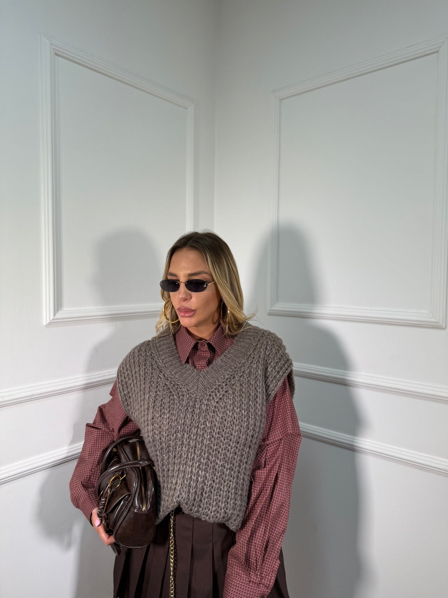 Gilet oversize scollo a V taupe 2020