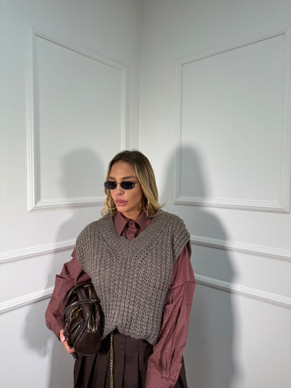 Gilet oversize scollo a V taupe 2020