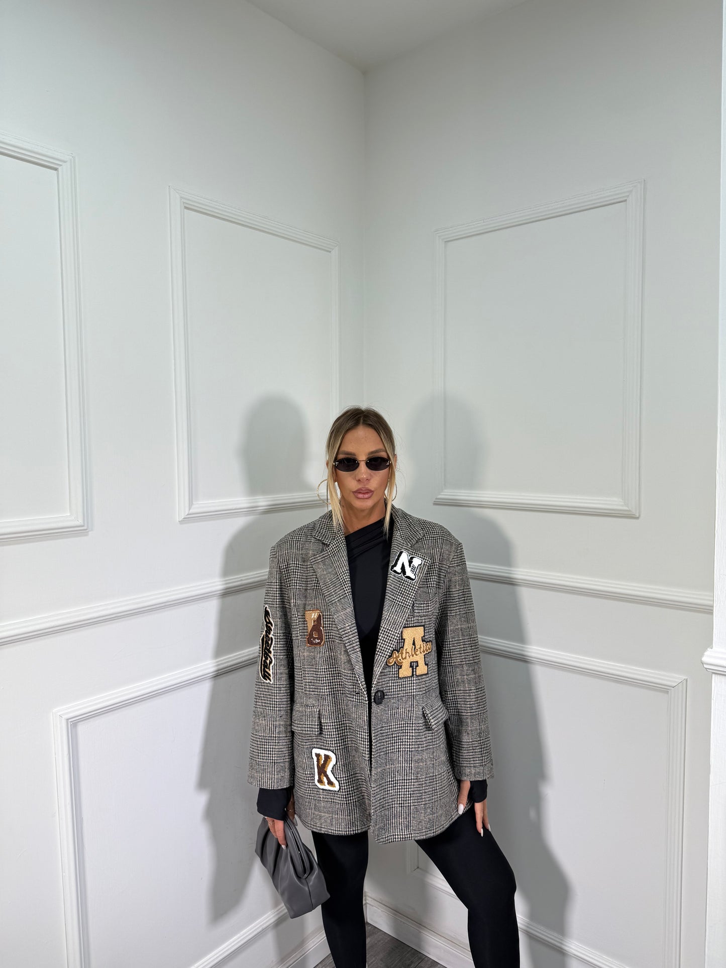 Blazer lana cotta in tweed Patchwork nero 1506087