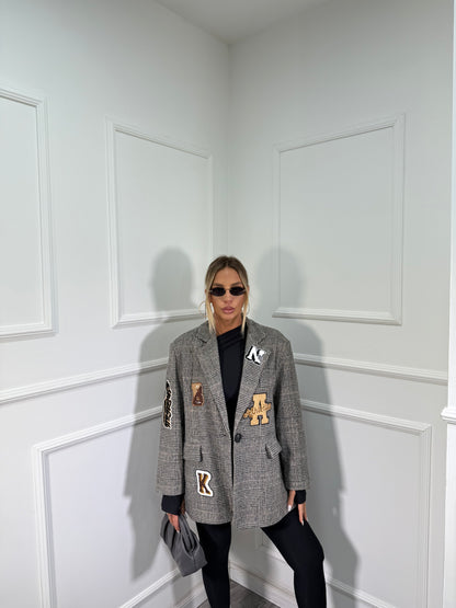 Blazer lana cotta in tweed Patchwork nero 1506087