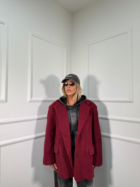 Blazer oversize con spalline in lana cotta bordeaux gc04 premium quality