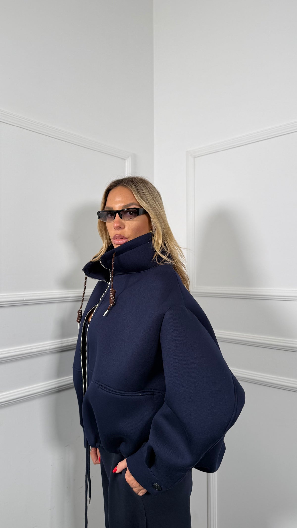 Giubbino in felpa neoprene Elena blu m8829