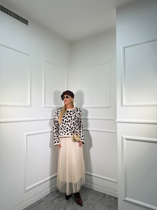 Coordinato 2pezzi in tulle maculato Giselle panna 23200