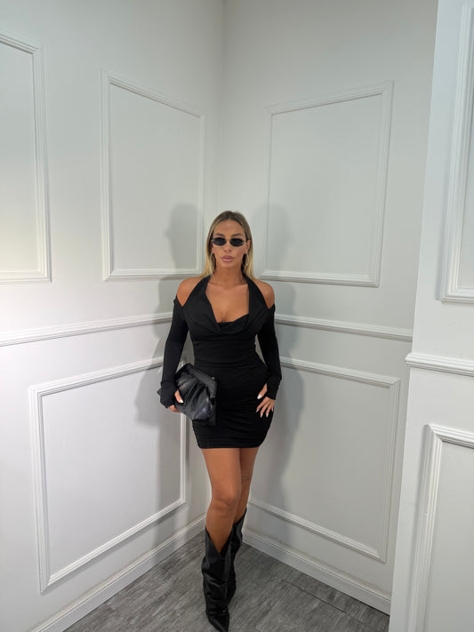 Abito scollo sciallato in lycra Ginny nero 1122