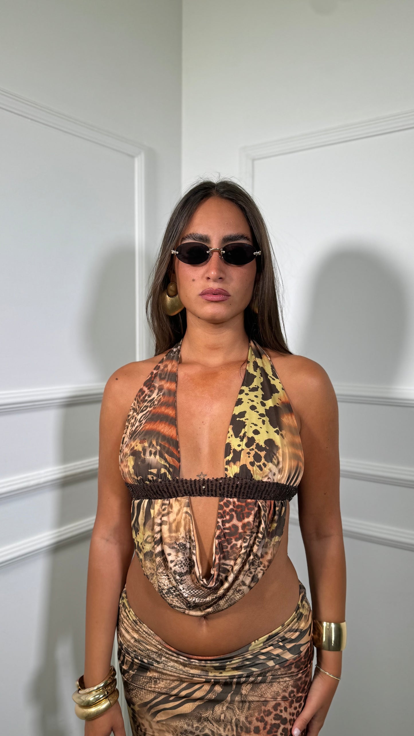 Coordinato in lycra Rocío maculato marrone 6028