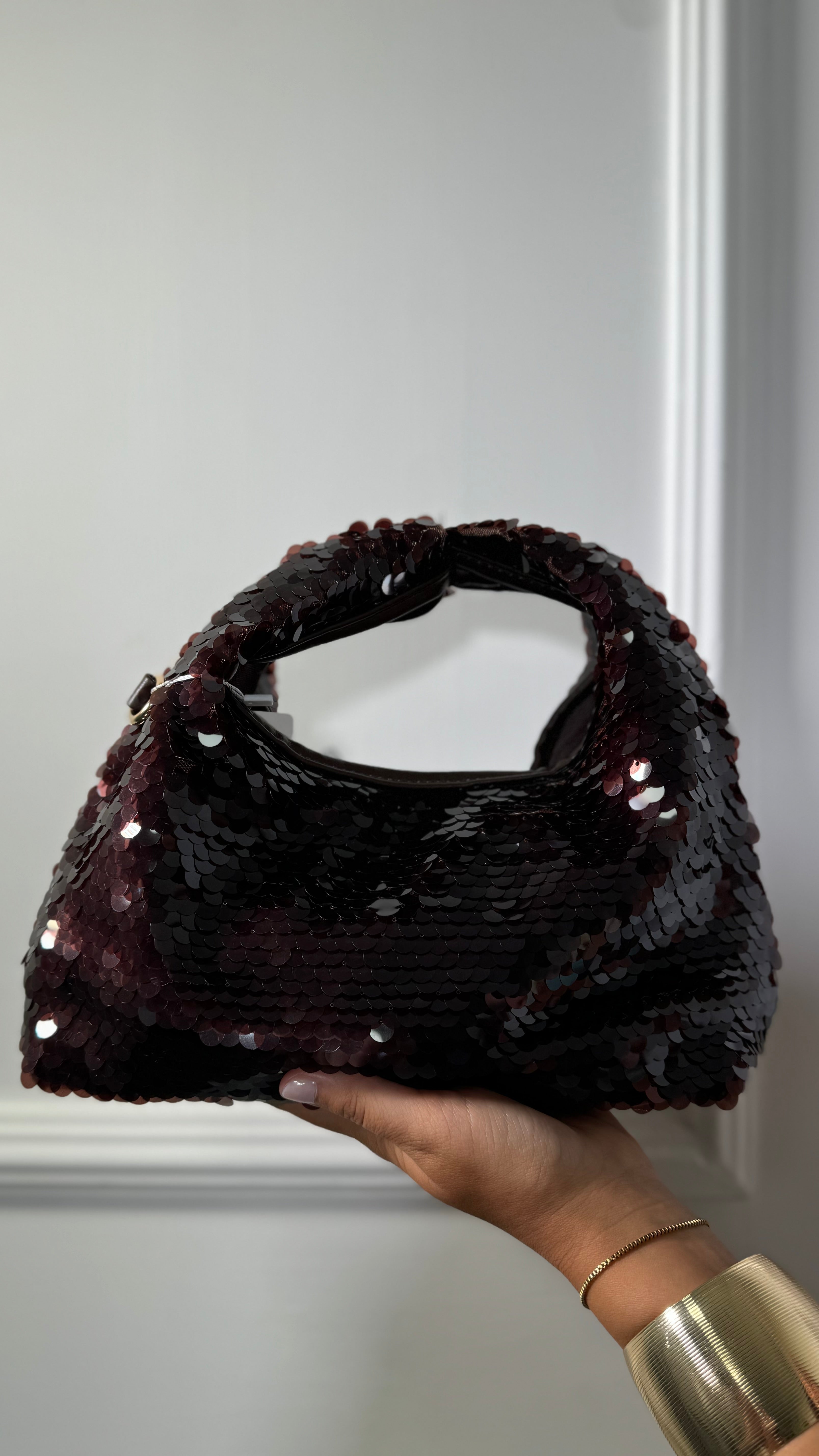 Borsa micro paillettes cioccolato