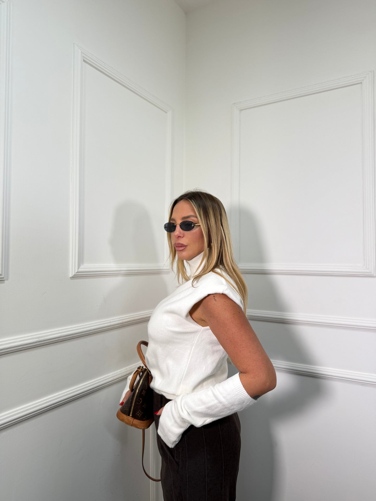 Maglioncino lana rasata con manicotti Candy bianco