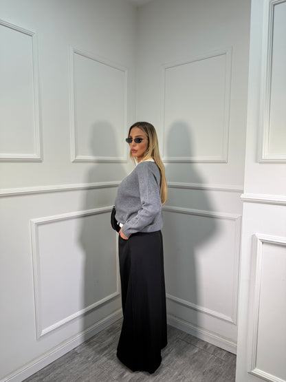 Pantaloni palazzo con cintura nero 10226