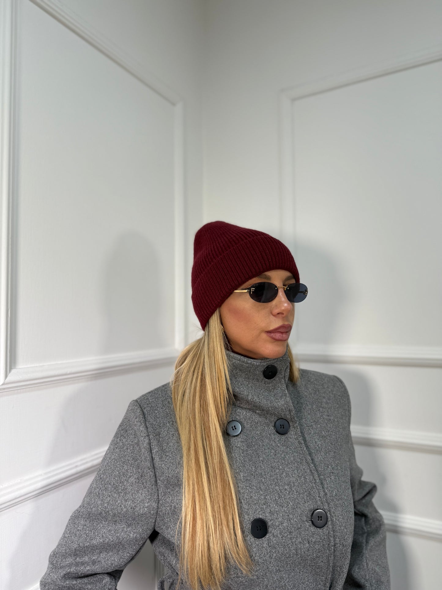 Cappello misto lana a costine Snow bordeaux