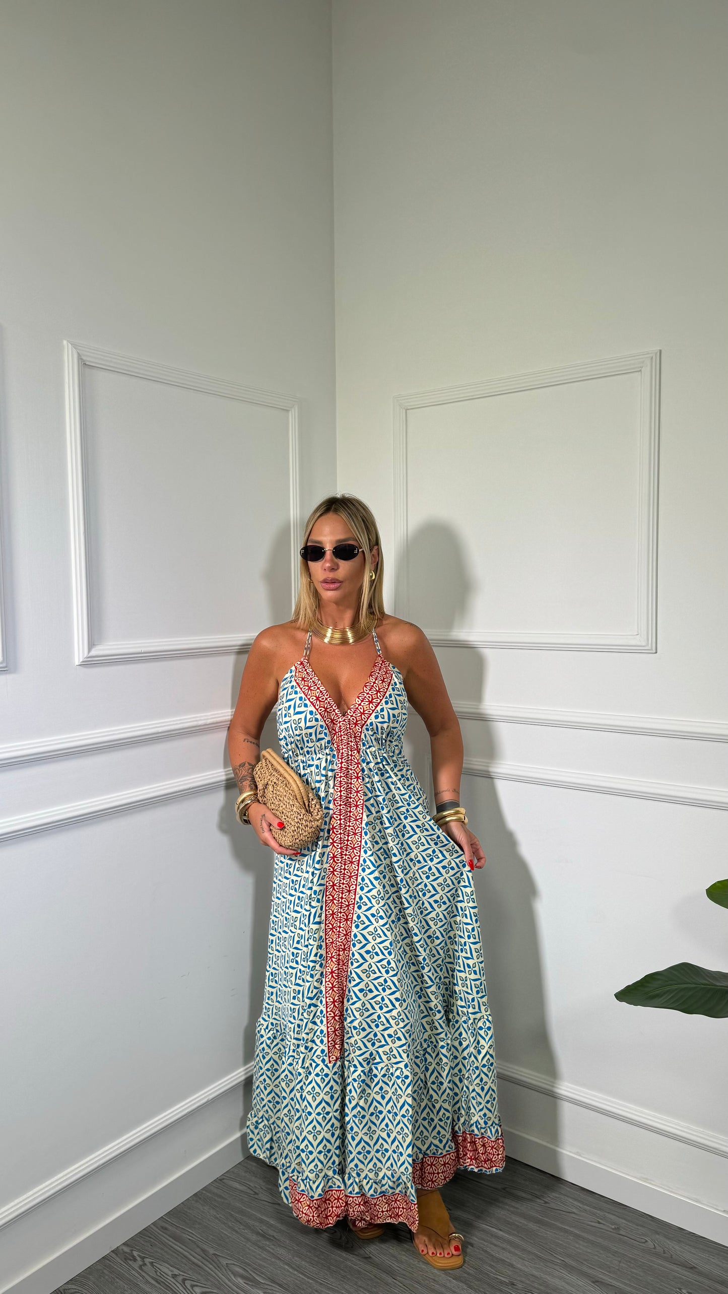 Abito scollo sul retro Gipsy fantasia azzurra 19-190