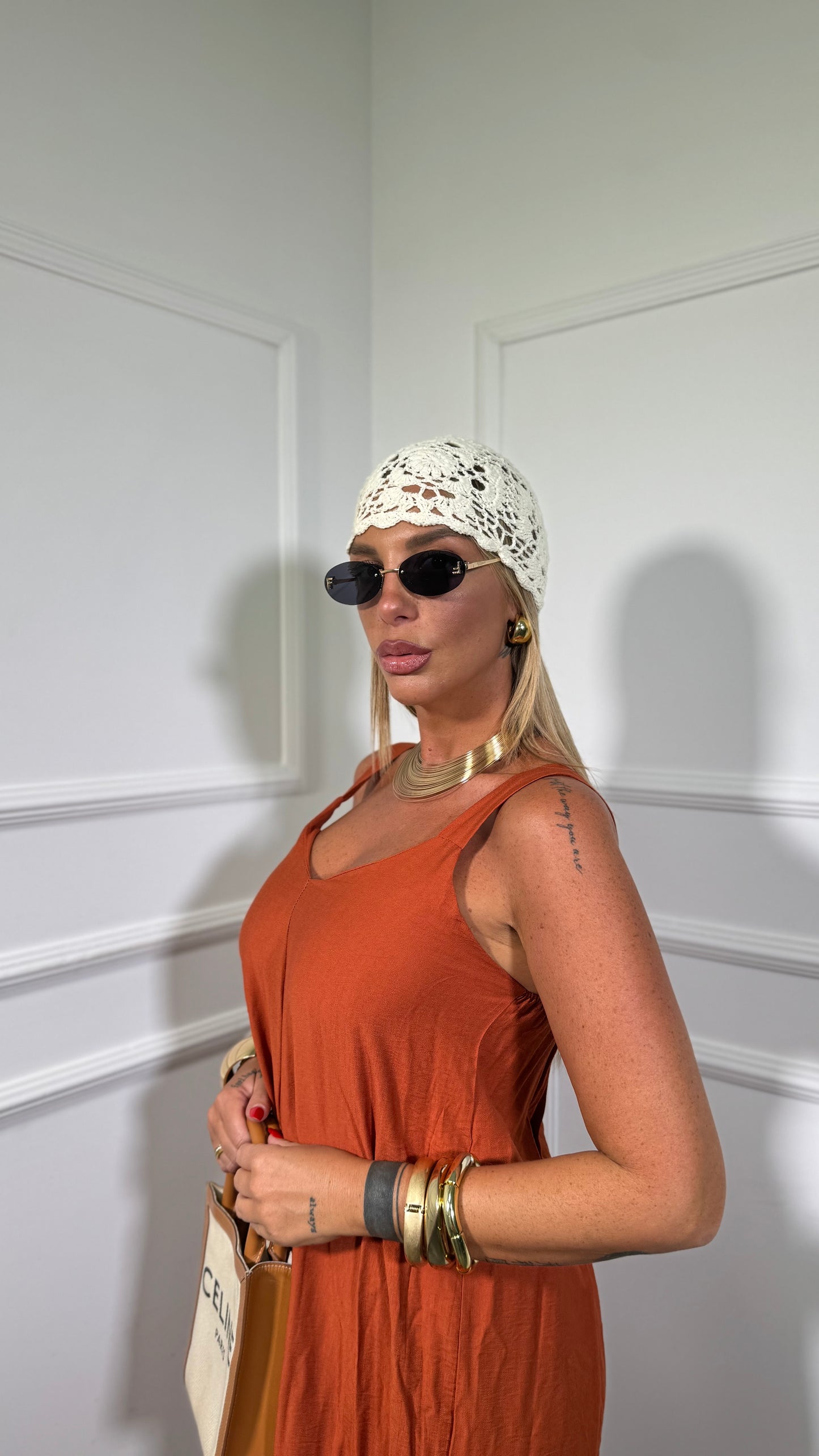 Jumpsuit in viscosa 7/8 arancio 30681