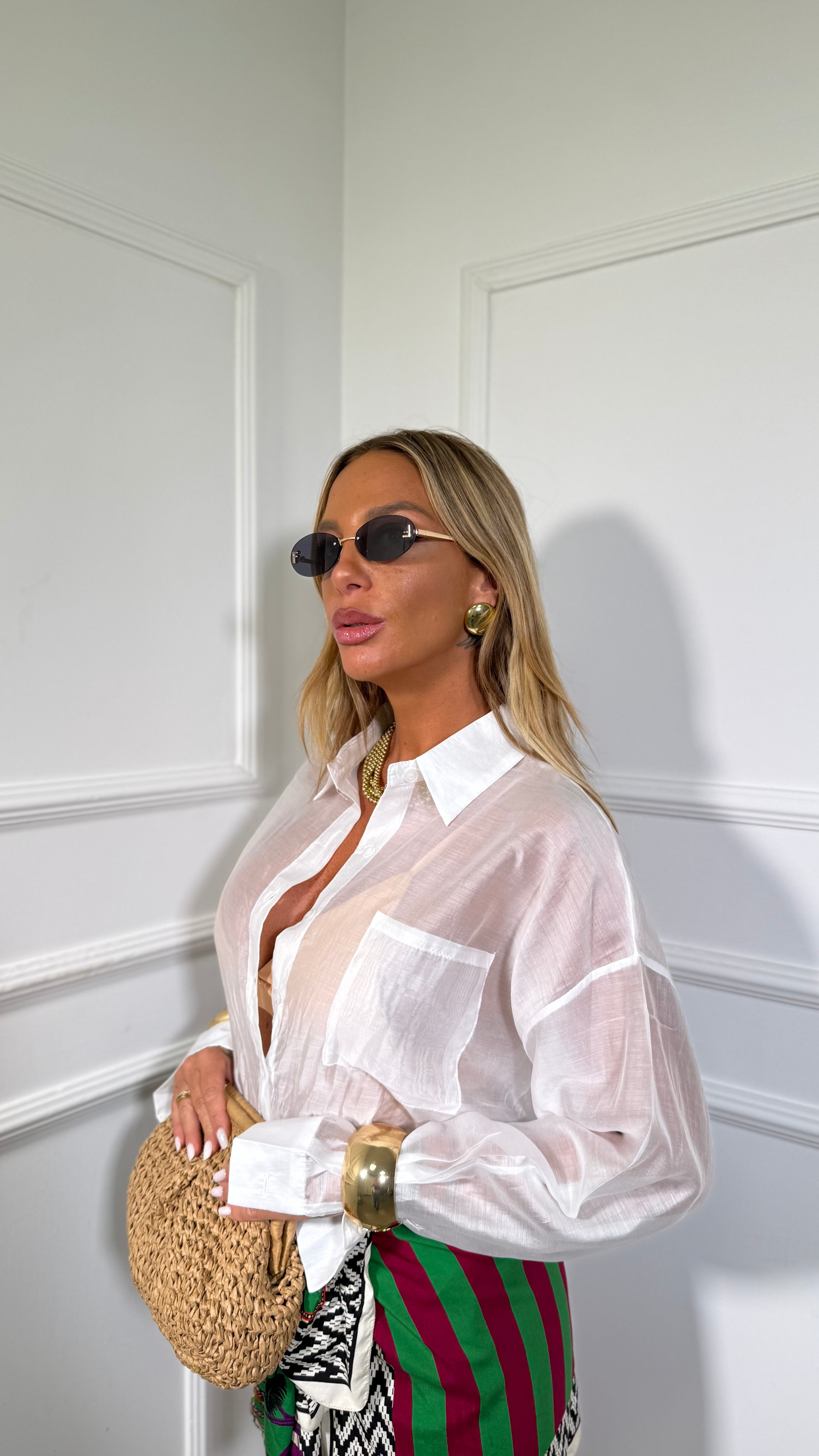 Camicia semi velata con taschino Flayr bianca 6808