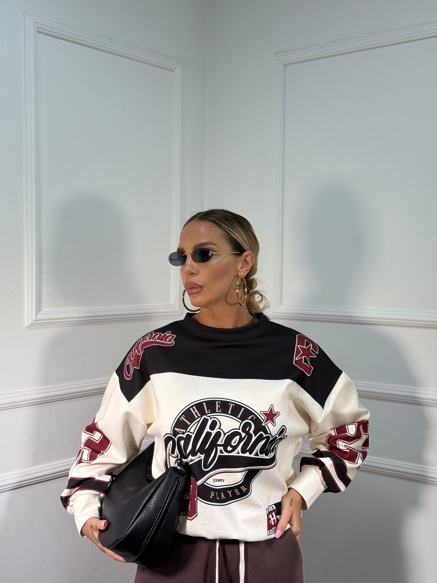 Felpa oversize in pile Player 63 nera m6023