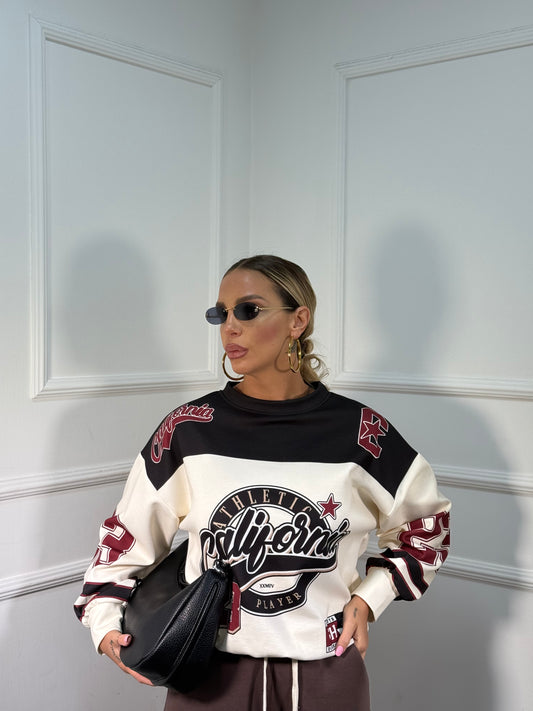 Felpa oversize in pile Player 63 nera m6023