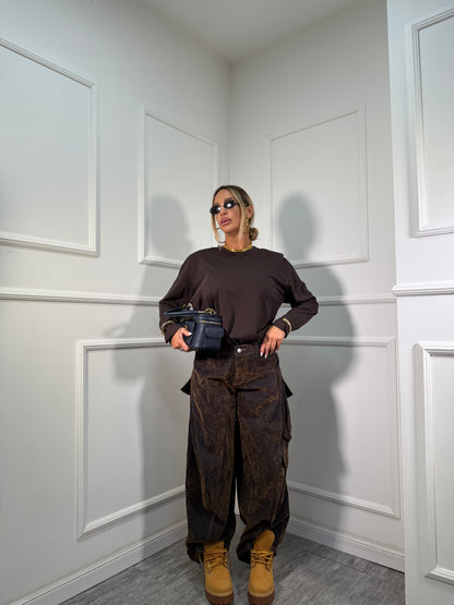 Jeans balloon denim e velluto Tonka cacao