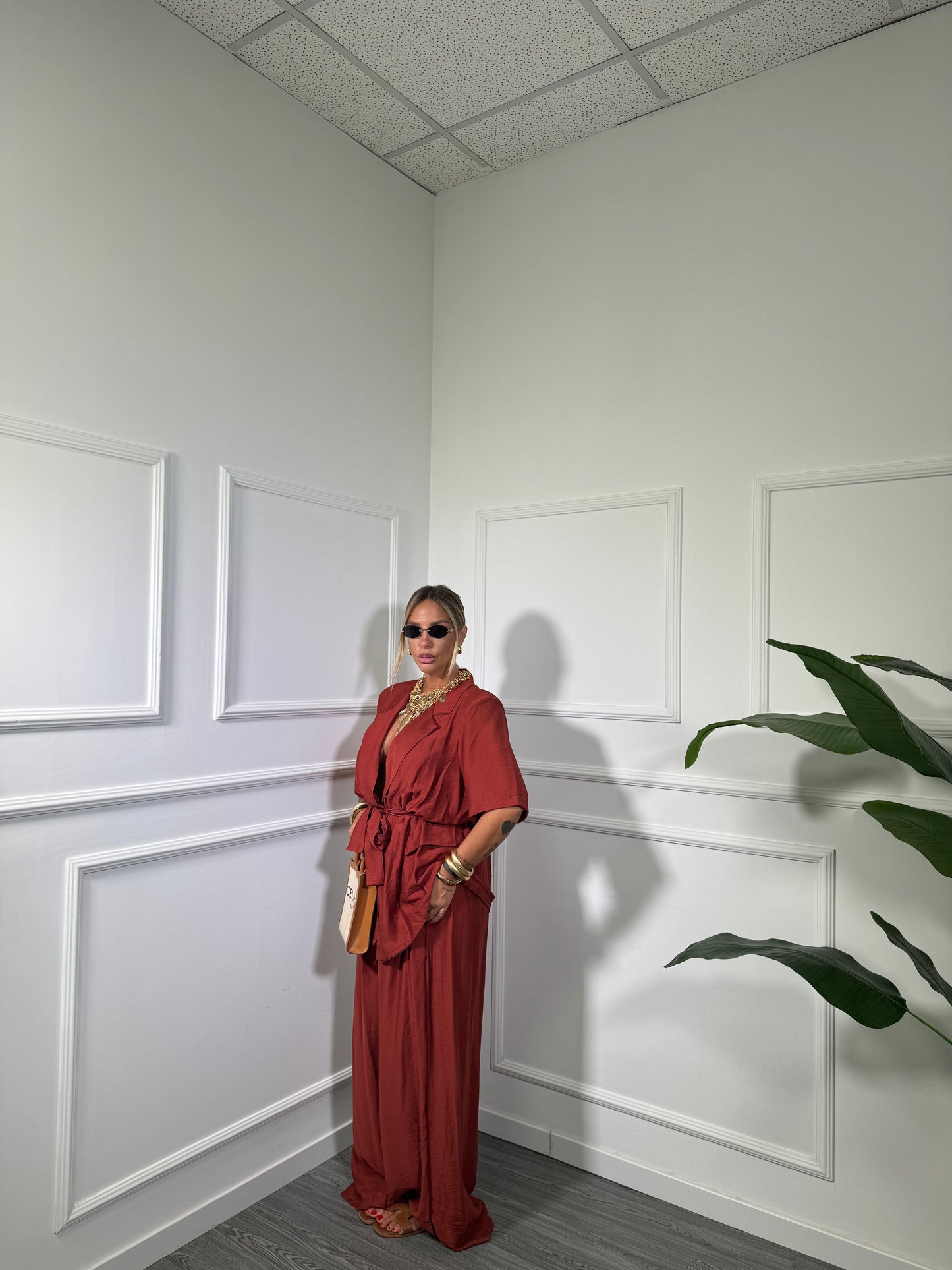 Tailleur in viscosa (curvy) Glenda coccio 250624