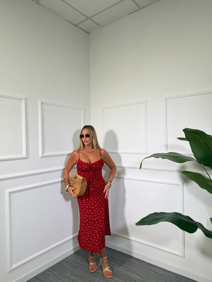 Abito a fiori midi con spacco Dafne rosso17265