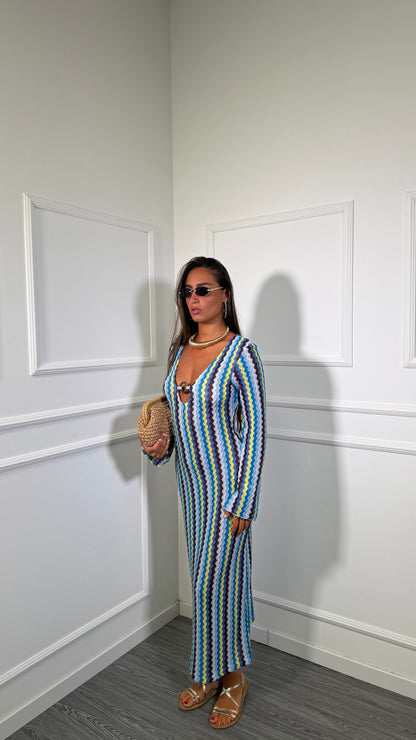 Abito lungo in filo zig zag Zakyntos azzurro 47586