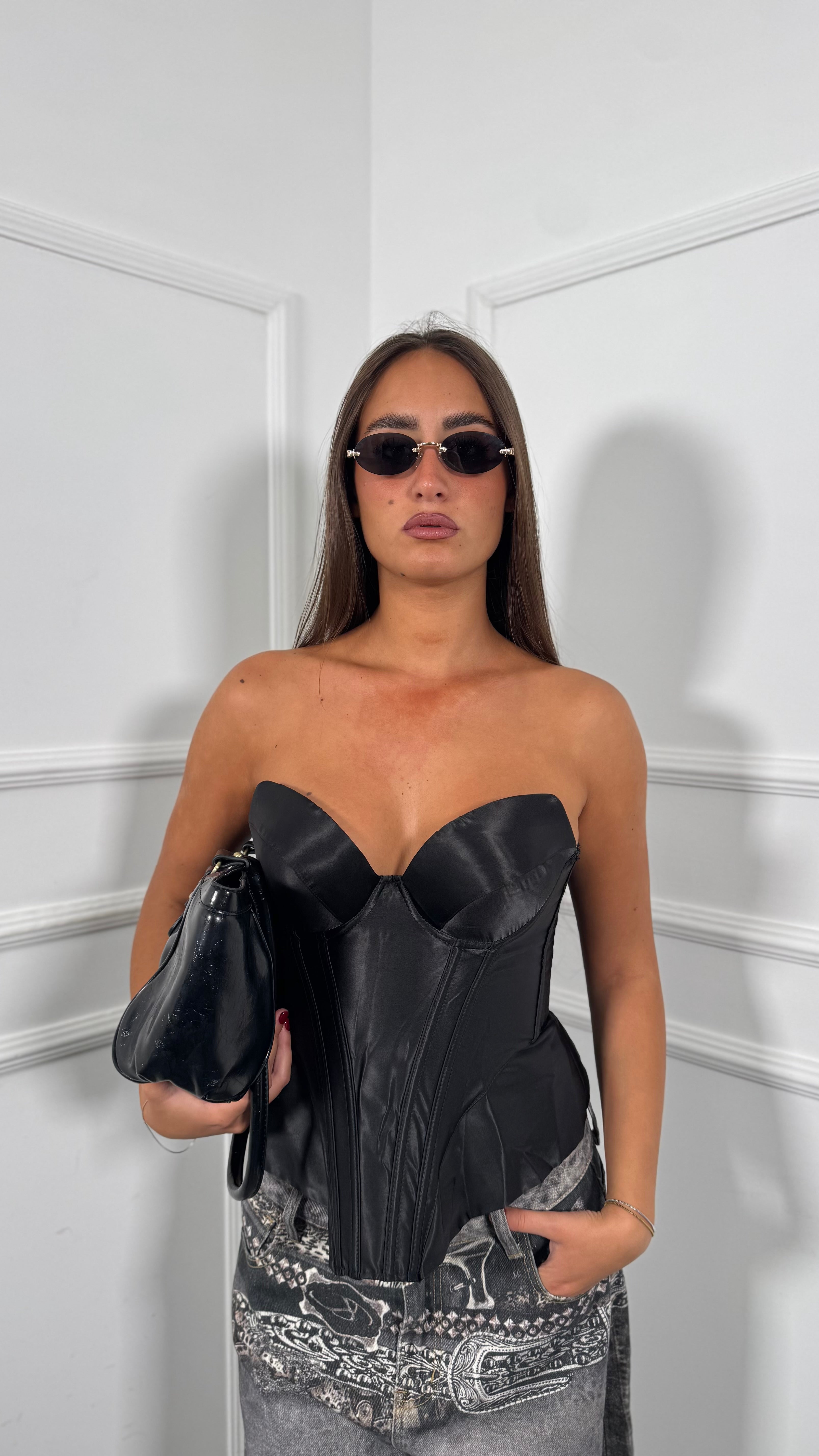 Bustino in satin steccato Devil nero 6910