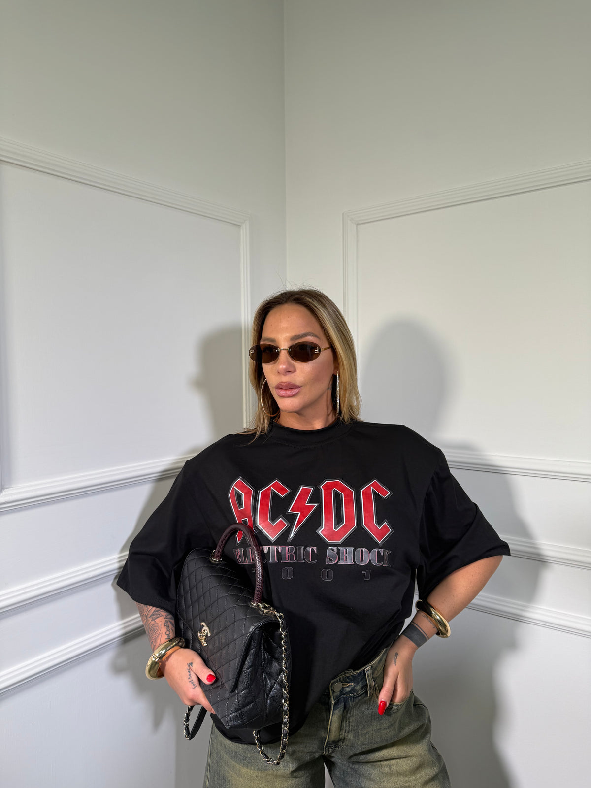 Maxi t-shirt spalline Acdc nera
