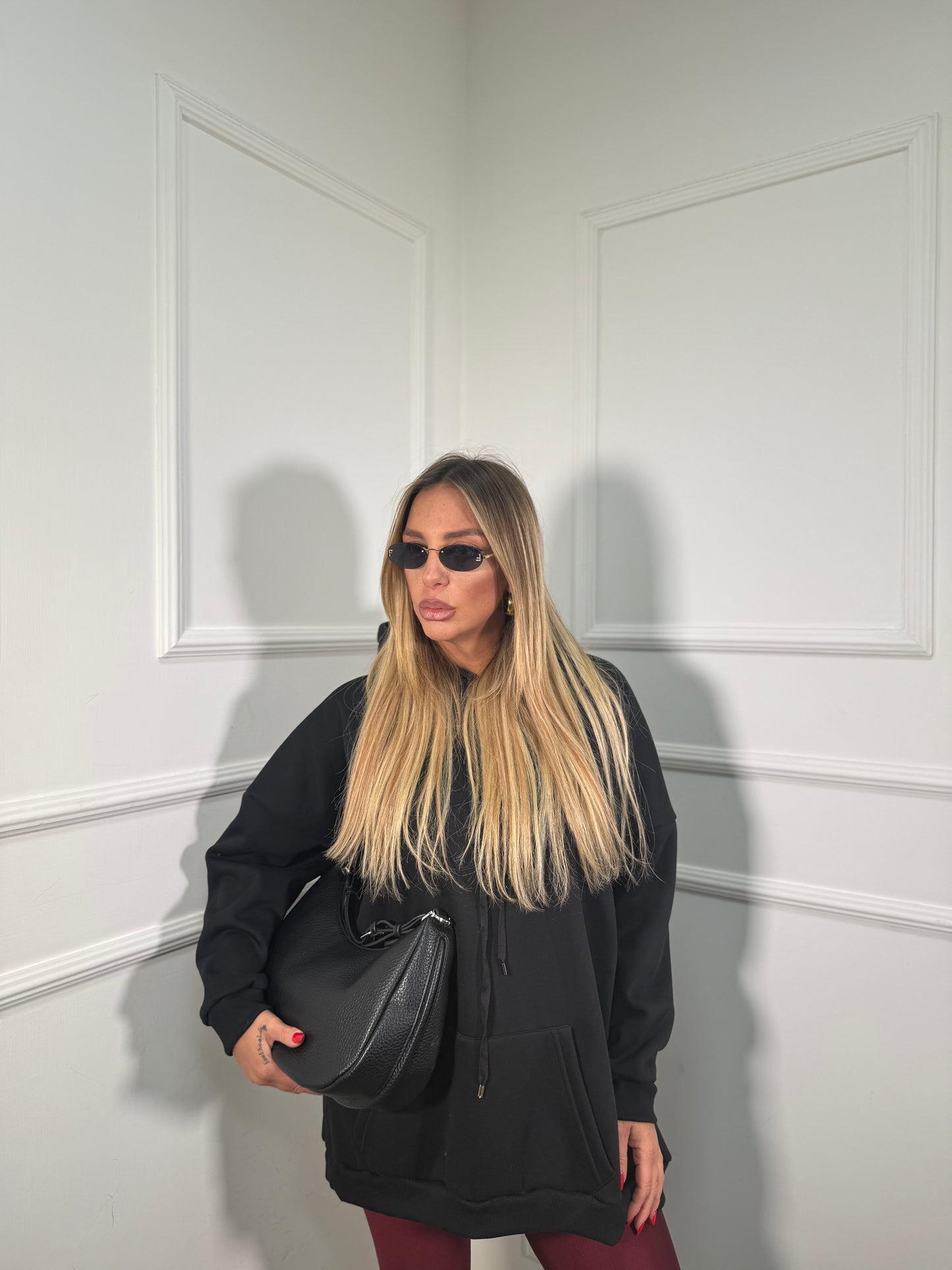 Felpa oversize con cappuccio in pile Freedom nera