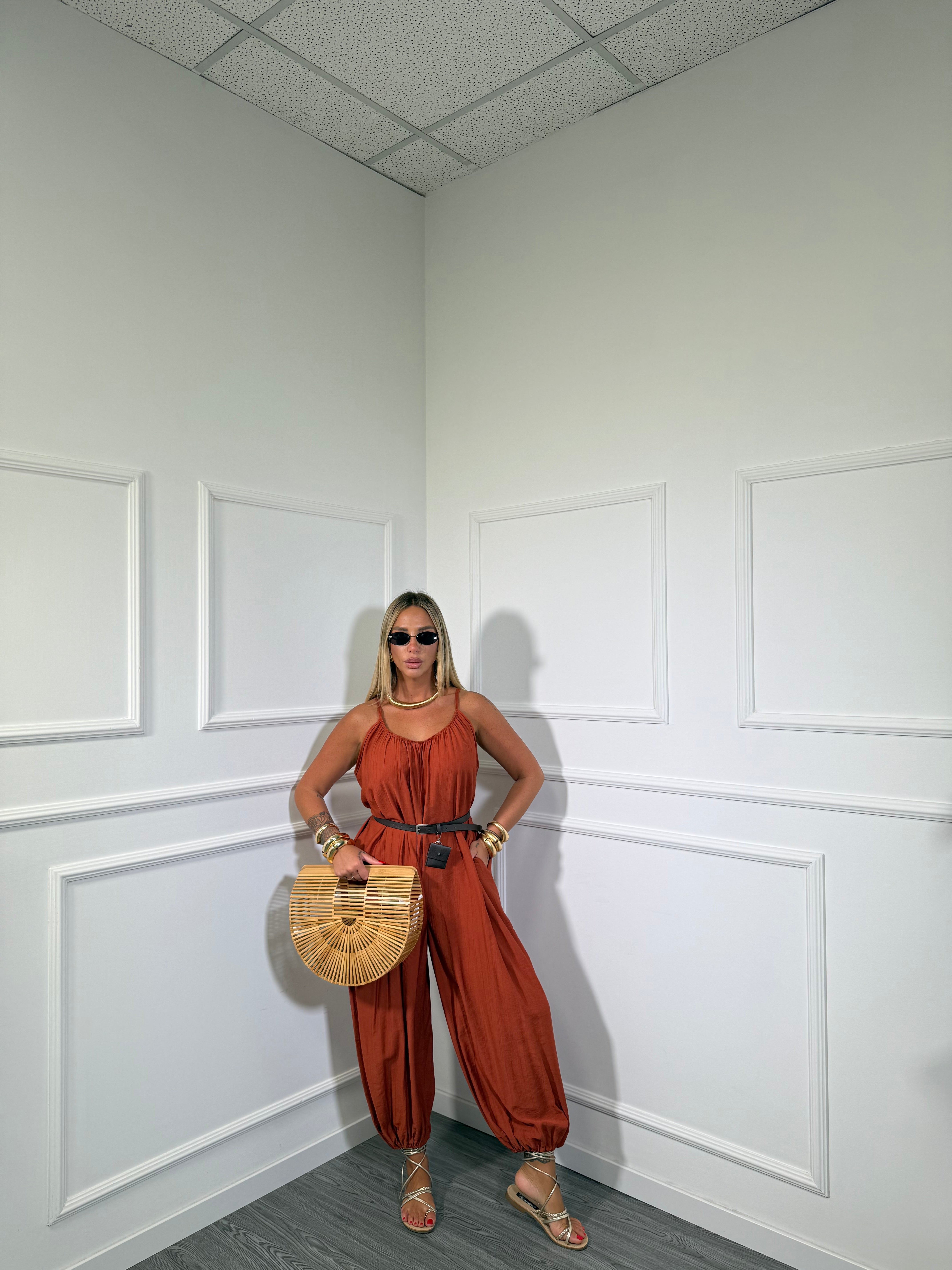 Jumpsuit a sacco in viscosa Belinda coccio 5661