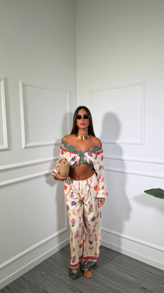 Coordinato misto lino cuore sacro beige