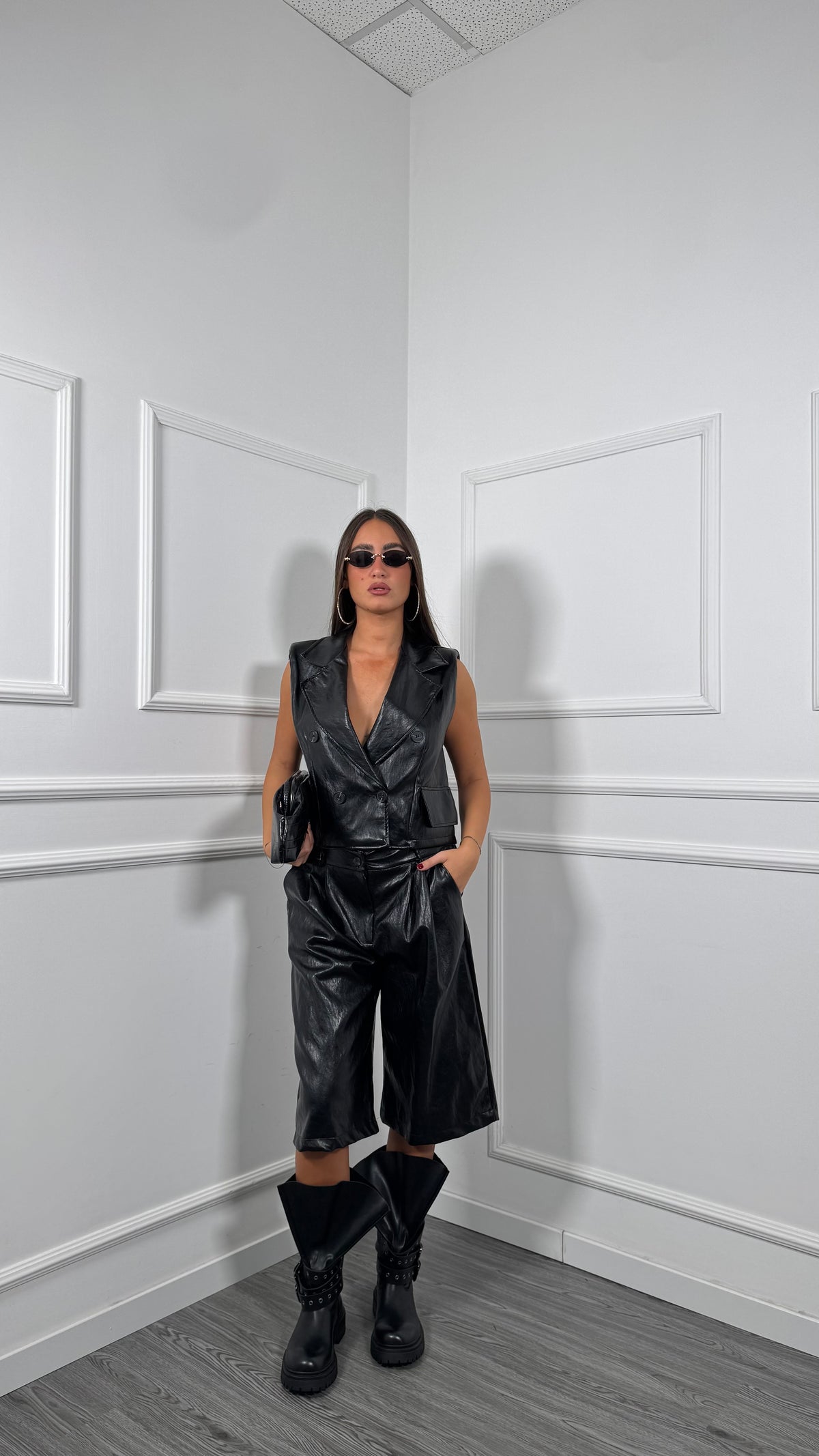 Tailleur in ecopelle martellata Rudy nero 8224