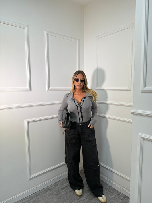 Jeans balloon multi tasche nero lc1218