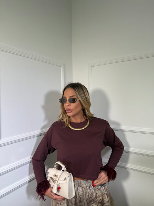 Shirt spalline con piume Francy borgogna