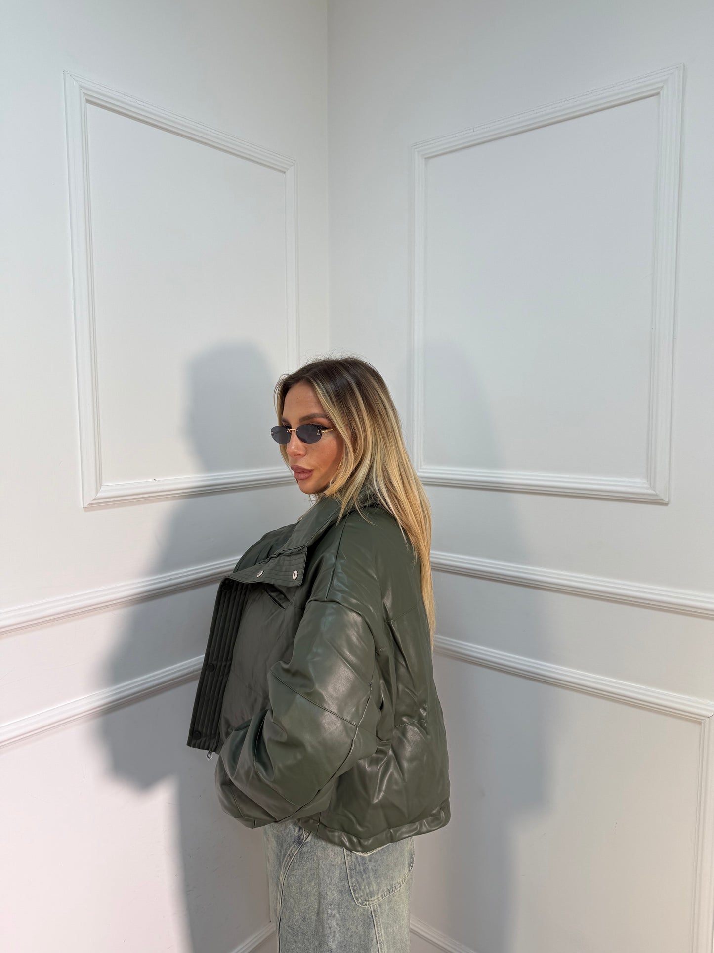 Bomber ecopelle oversize Freedom verde oliva 7001