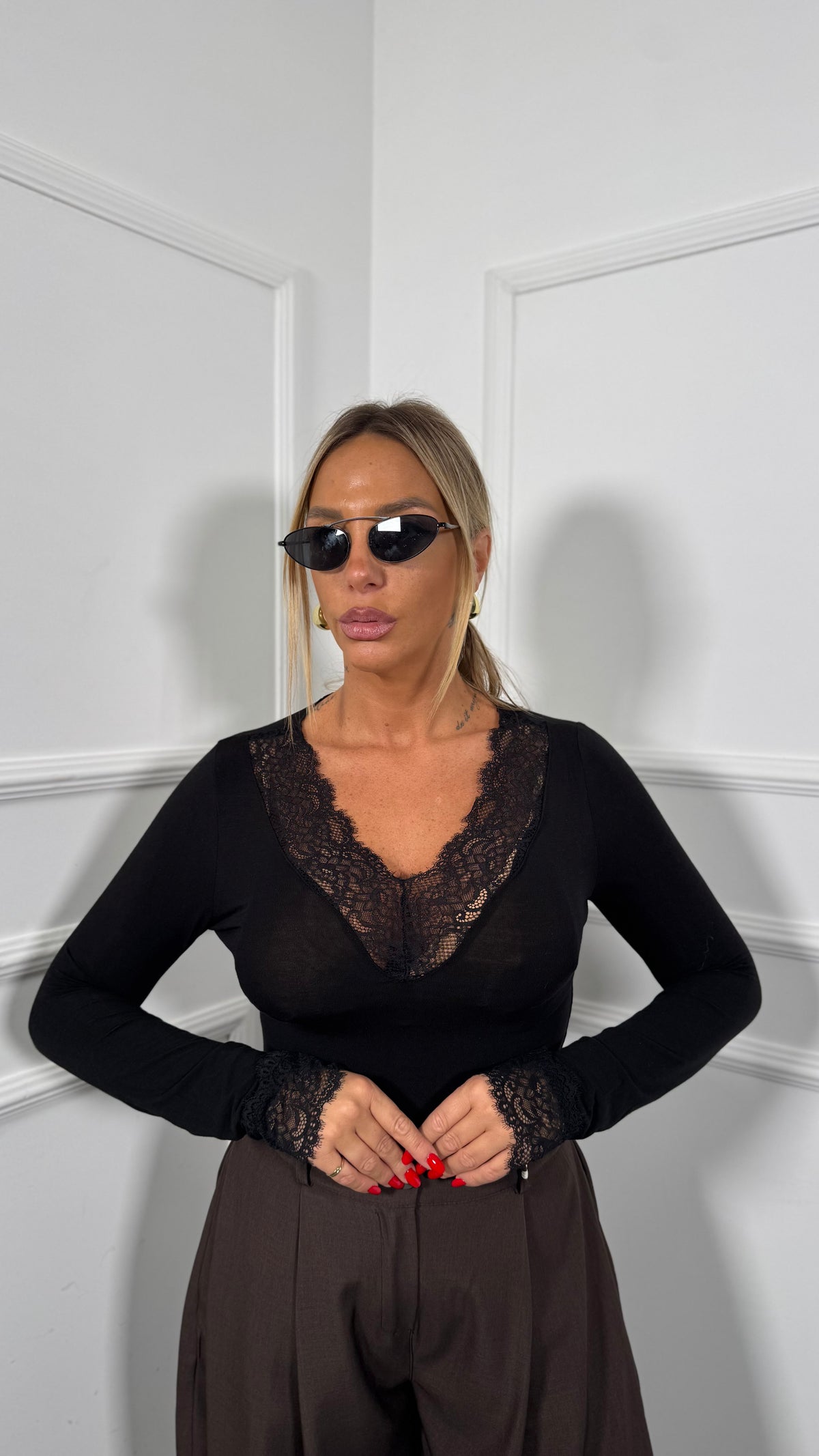Shirt semivelata in pizzo Elegance (vari colori)30287
