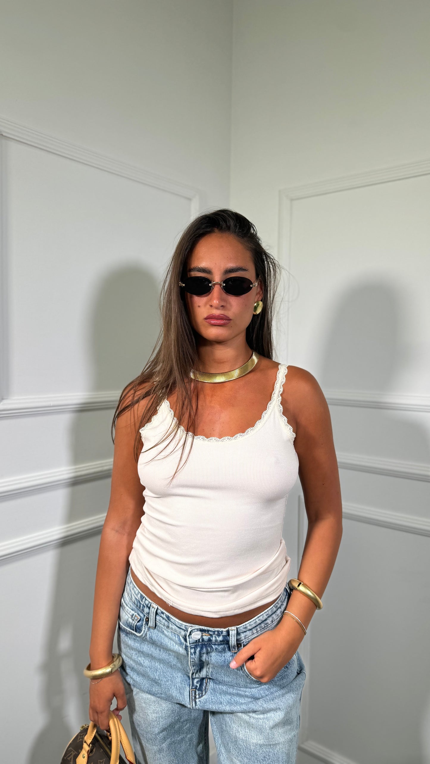 Canotta microcostine con pizzo Silvy (vari colori)