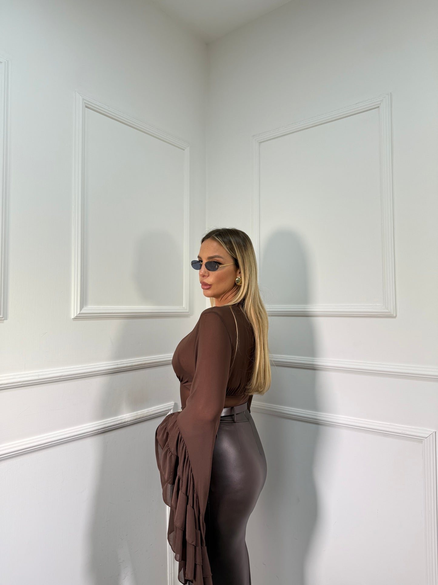 Body velato con voilant Fly cioccolato 26096