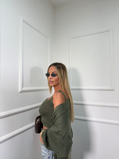 Twin set in lana cotta Bunny verde oliva