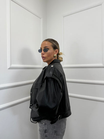 Chiodo ecopelle martellata Nora nero 76 premium quality