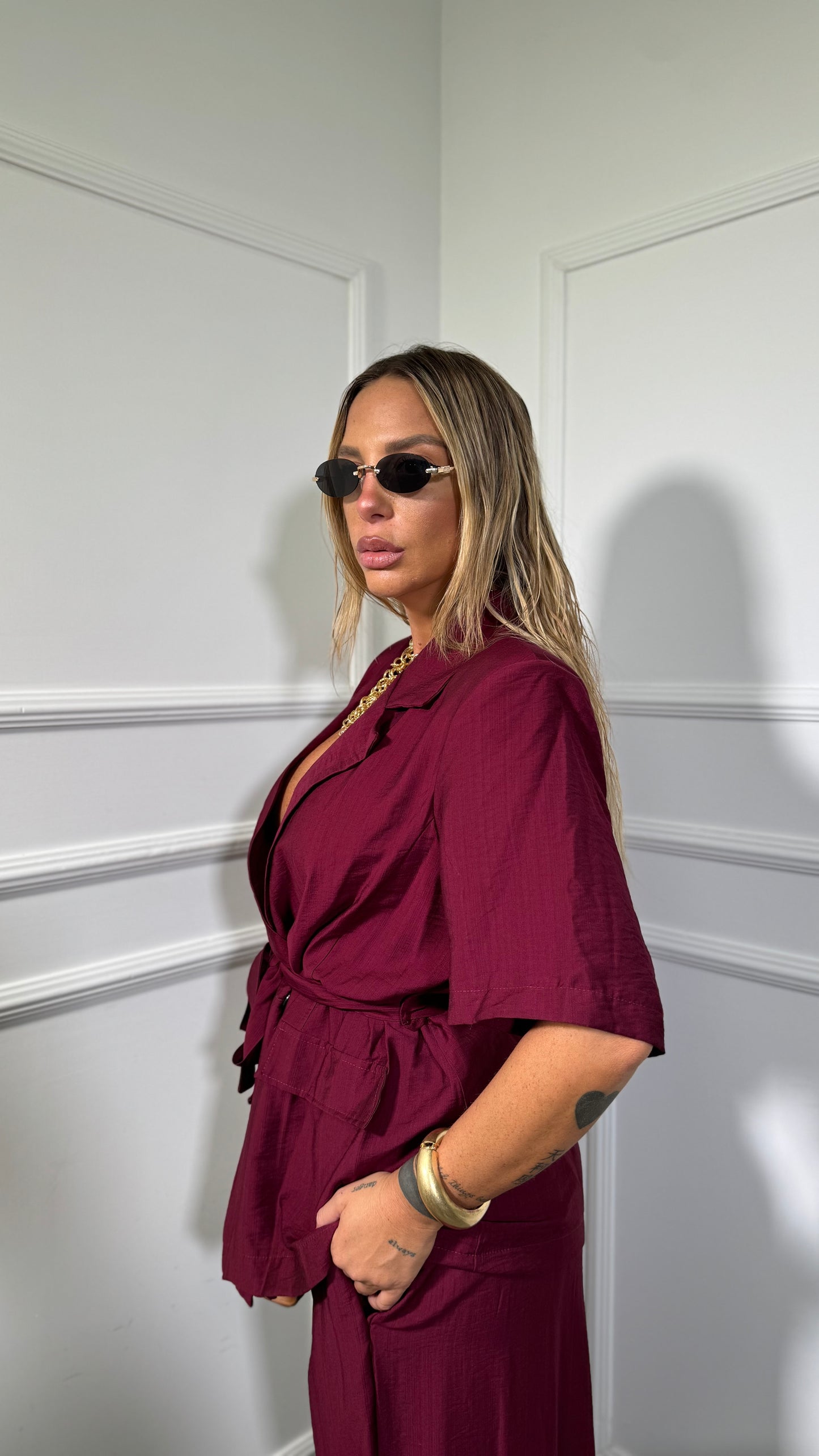 Tailleur in viscosa (curvy) Glenda bordeaux 250624