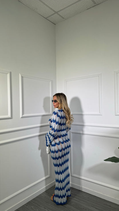 Abito lungo zig zag in lurex cut out azzurro/blu 8061