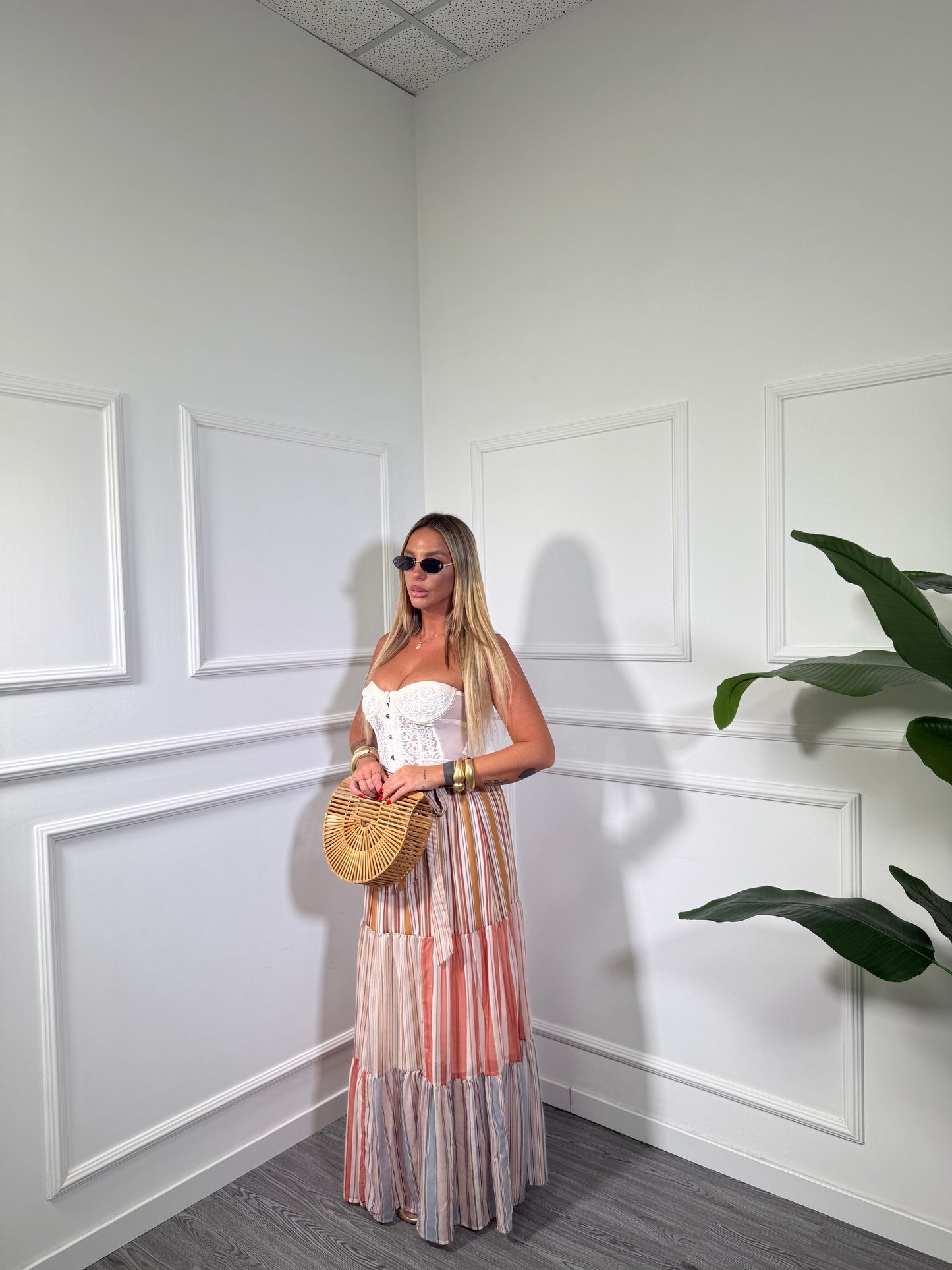 Gonna midi in chiffon a righe Gipsy go18236