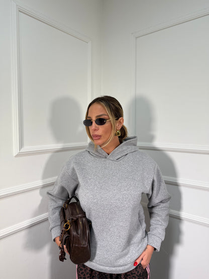 Felpa in pile con cappuccio Feel grigia 25762