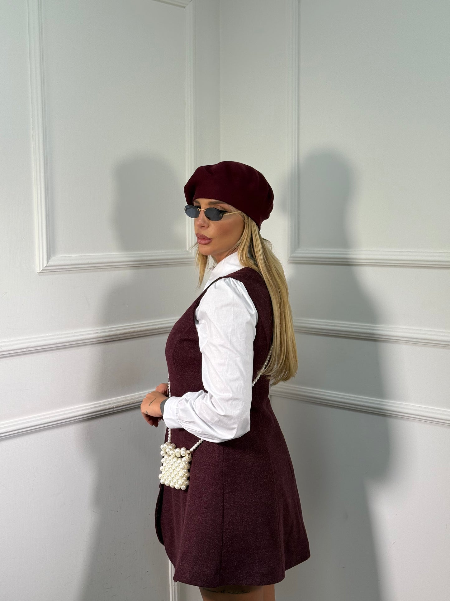 Abito in lana cotta con camicia Bon Ton bordeaux 6785