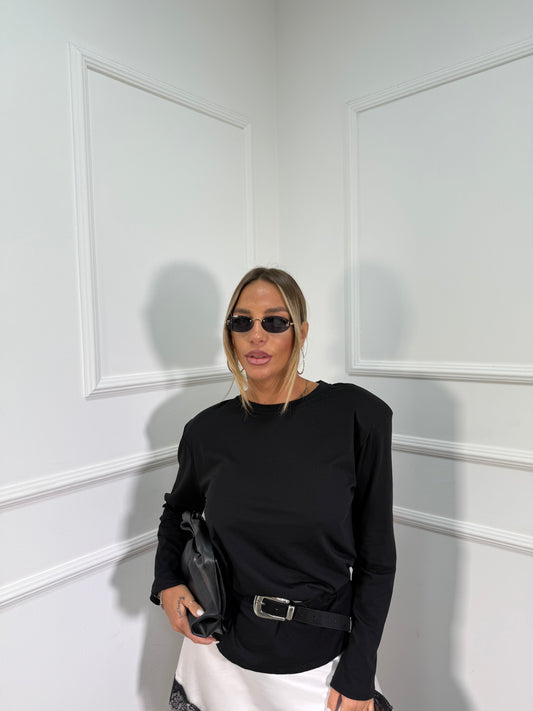 Shirt in cotone con spalline Brian nera f0638/22398