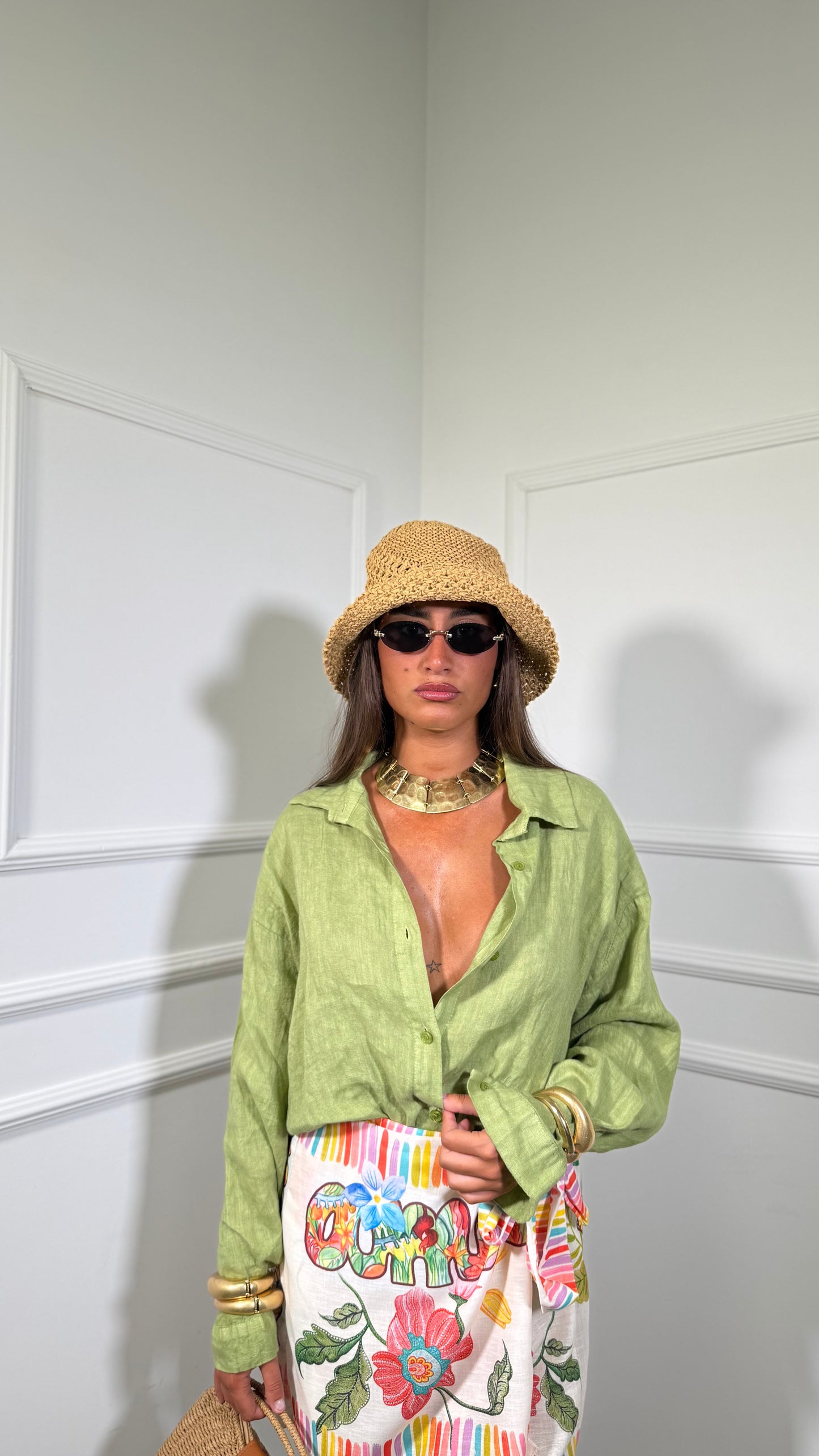 Camicia misto lino Sunny verde avocado 26693