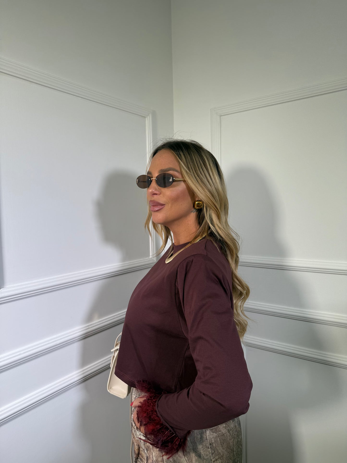 Shirt spalline con piume Francy borgogna