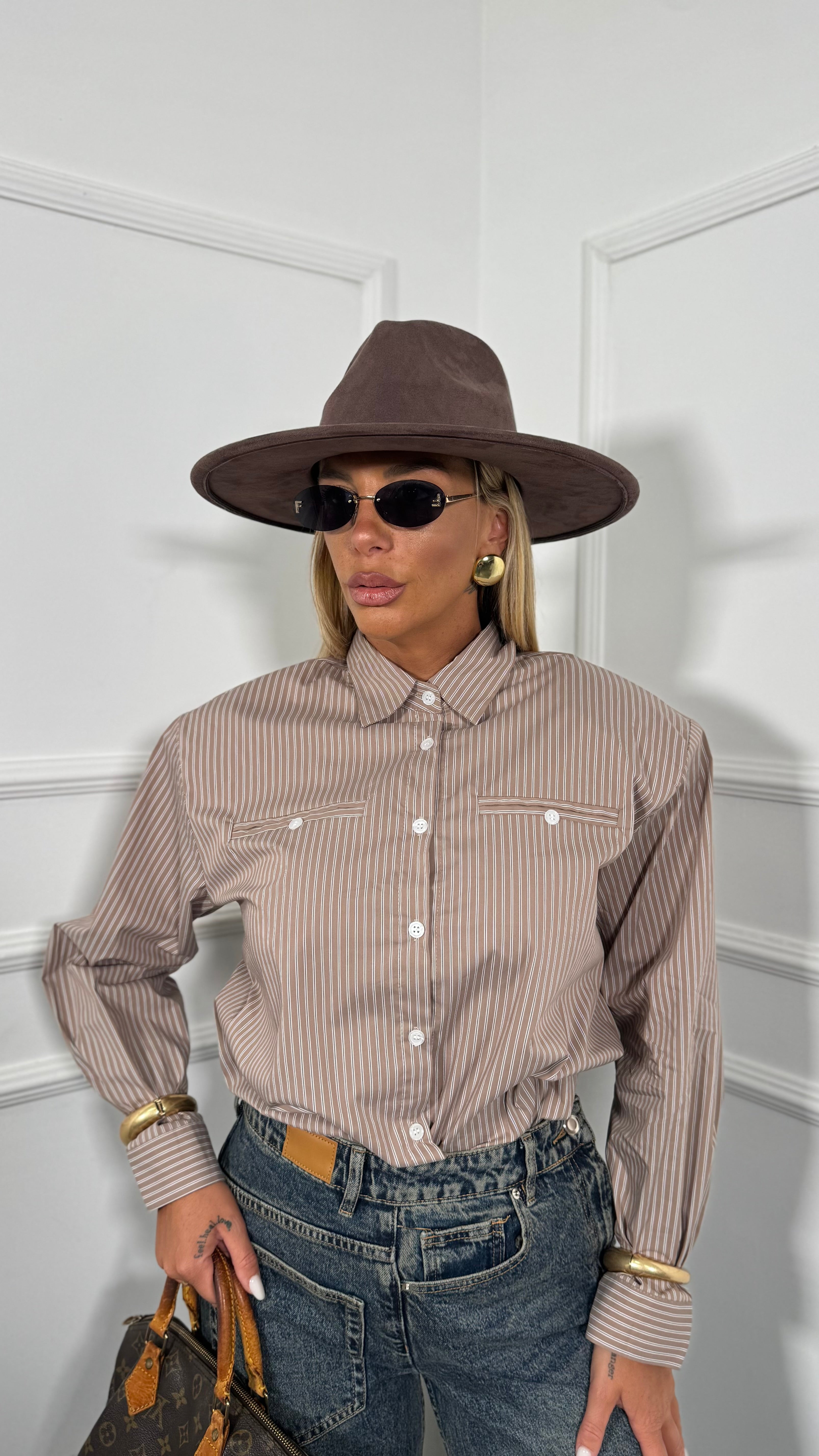 Camicia a righe con spalline Dehlia taupe 19570