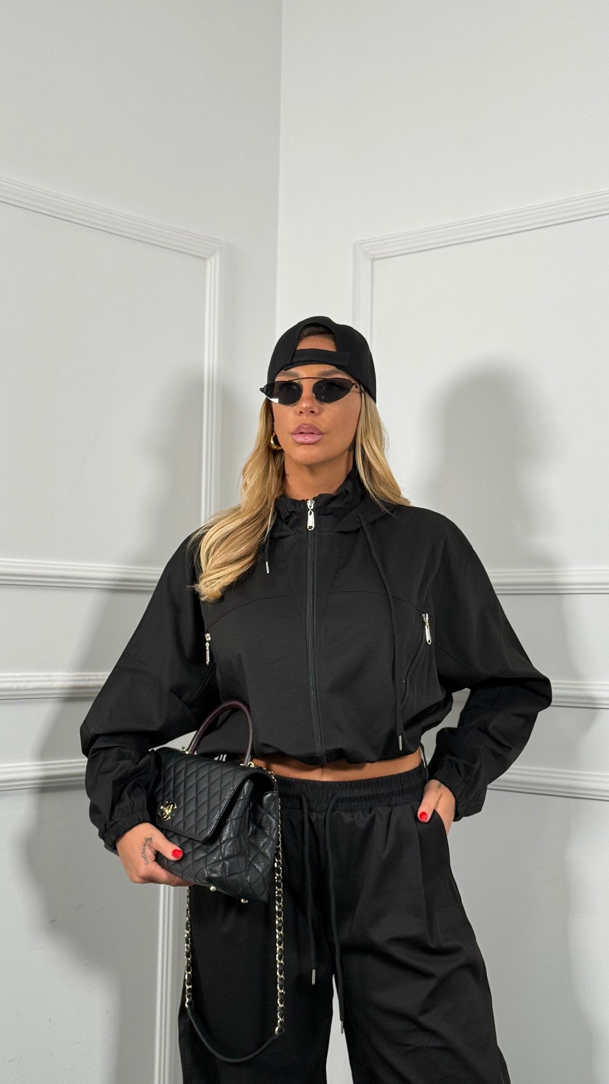 Coordinato tuta con coulisse Croft nero tj905