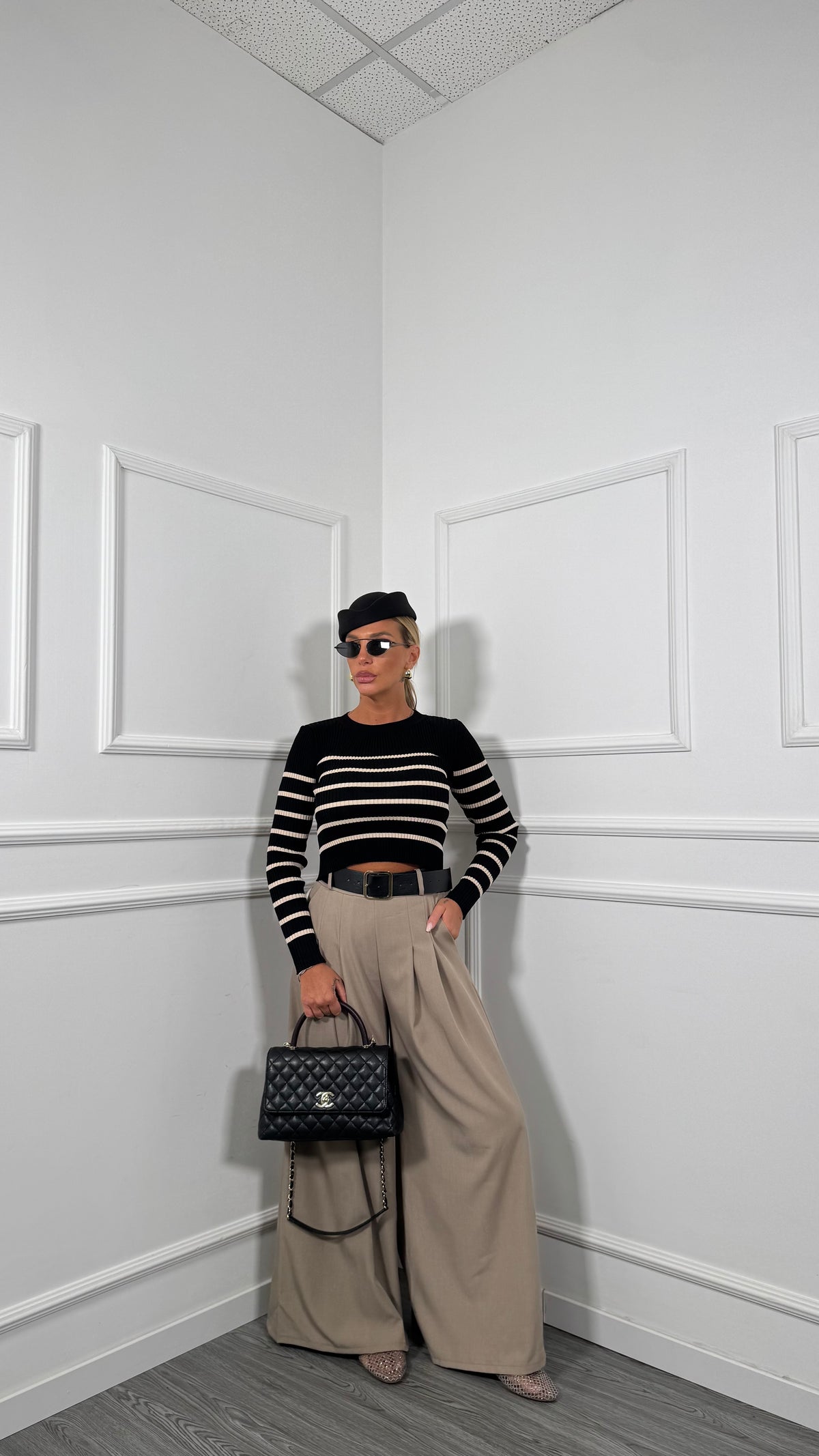 Pantaloni palazzo con cintura Nikla beige ys190115